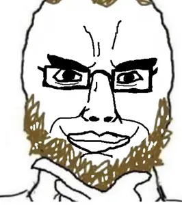 coomer wojak, wojak, chudjak, fusionjaks, beard, bushy eyebrows, coomer, eyebrows, ginger, glasses