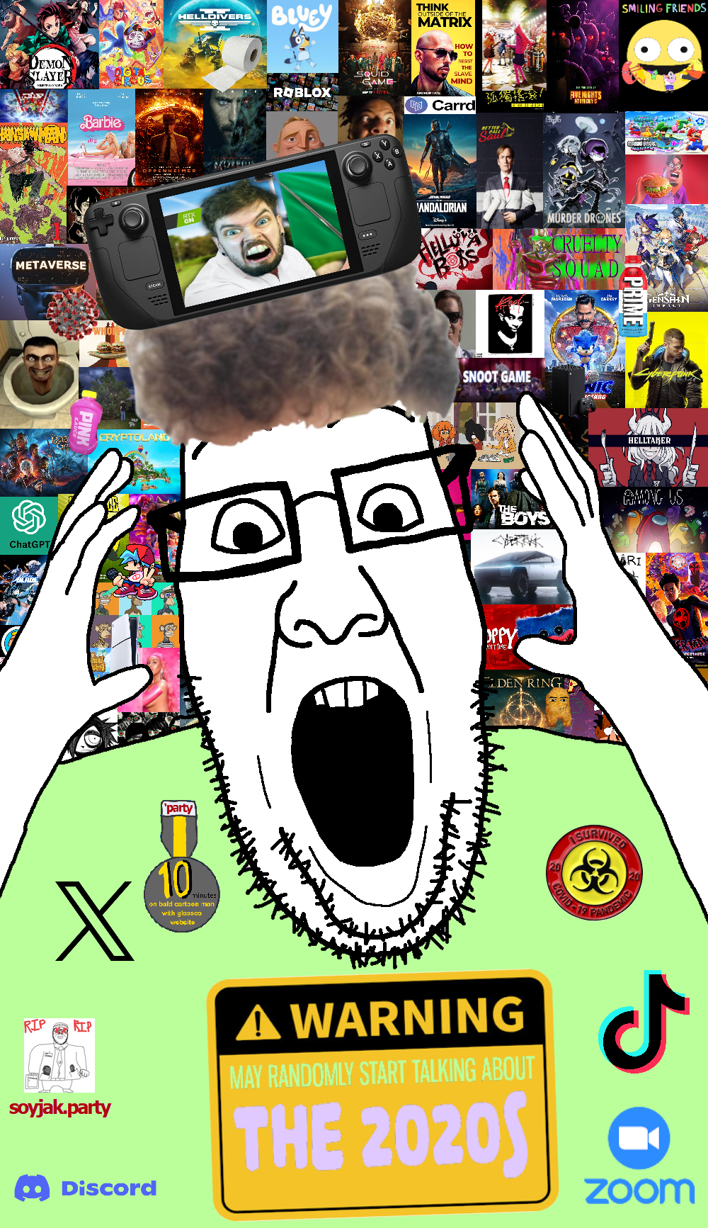 boyfriend (friday night funkin'), coco schoppenboer, dr. soyberg, mario, maya schoppenboer, mymy schoppenboer, patrick bateman, sonic the hedgehog, spider-man, a24 slowburn soyjak