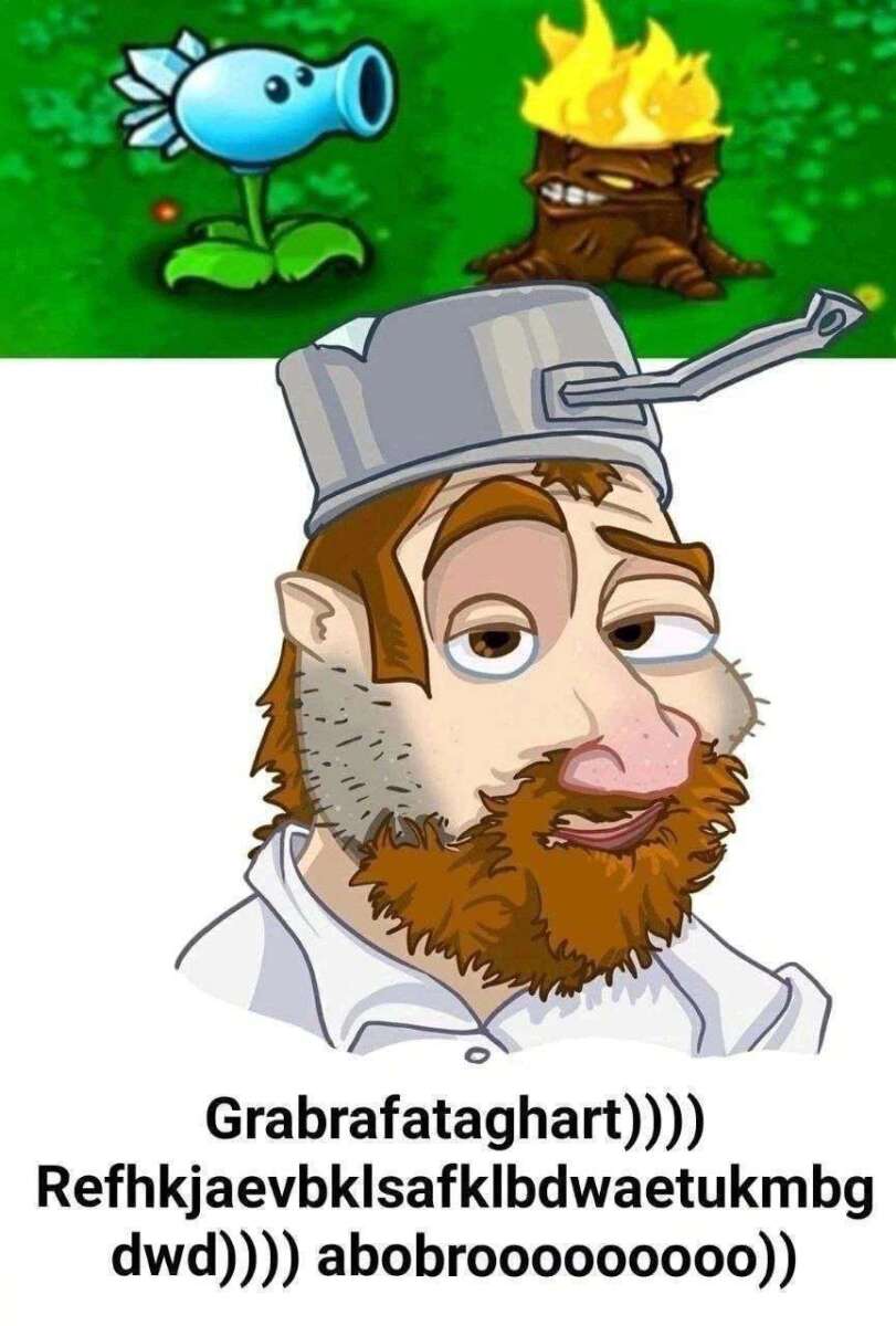 crazy dave, smugjak, beard, brown eyes, brown hair, cartoon, closed mouth, crazy, ear, fire