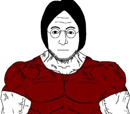 chudjak, lennonjak, chudjak front, muscular chud, buff, glasses, hair, looking at you, muscles, nose