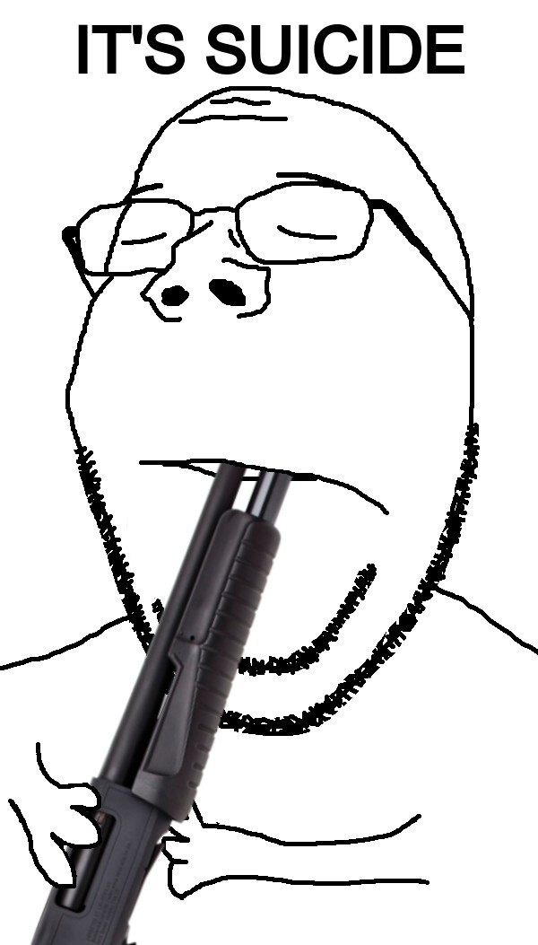 gapejak, wholesome soyjak, its over, arm, closed eyes, closed mouth, firearm, glasses, gun, hands