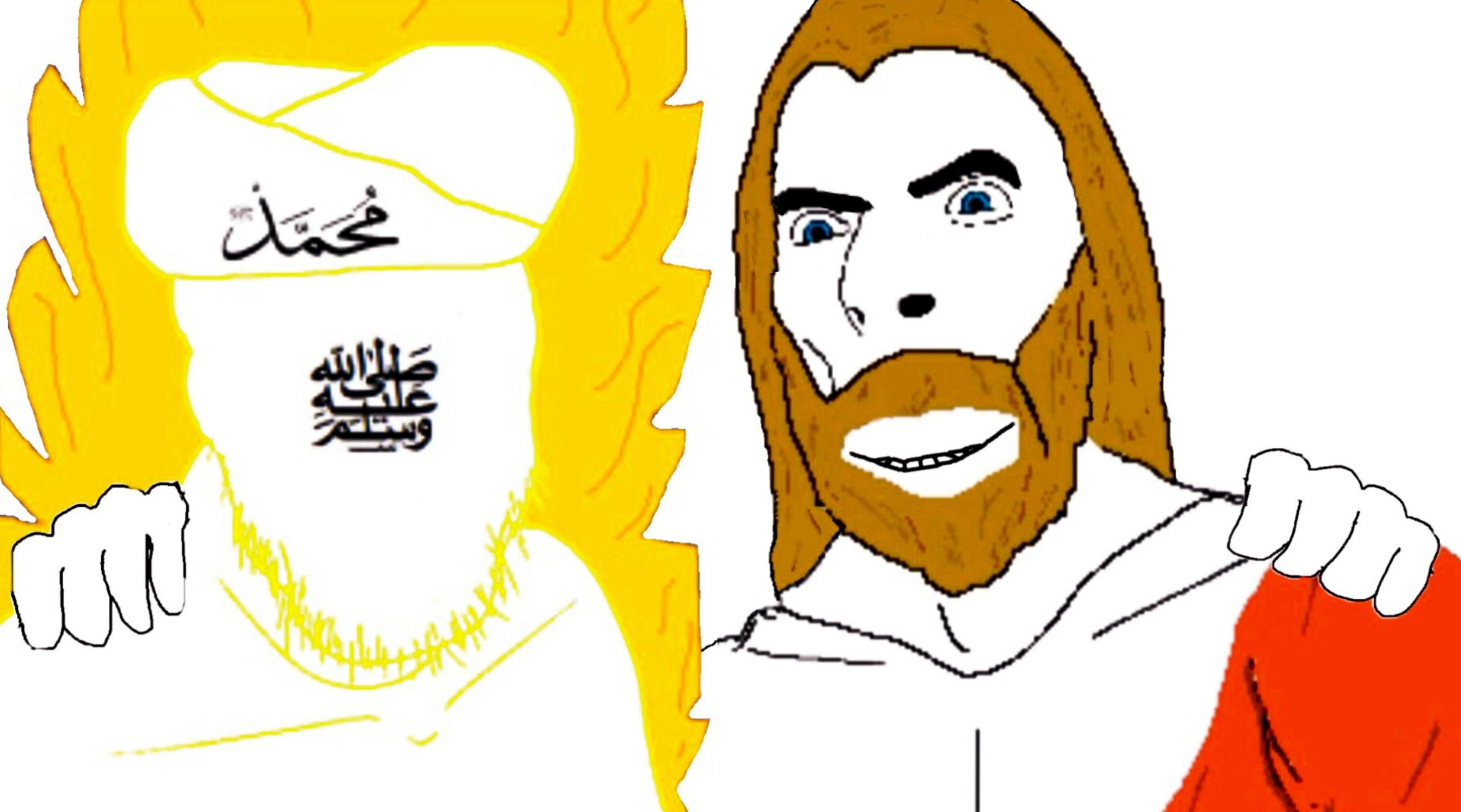 cobson, feraljak, no more brother wars, arabic text, beard, blonde hair, calligraphy, christianity, faceless, flame