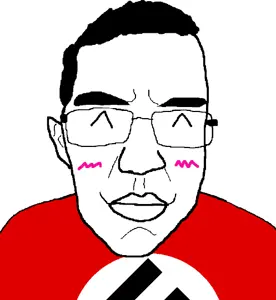 chudjak, patrick, ^ ^, blush, closed eyes, closed mouth, clothes, ear, flag, glasses
