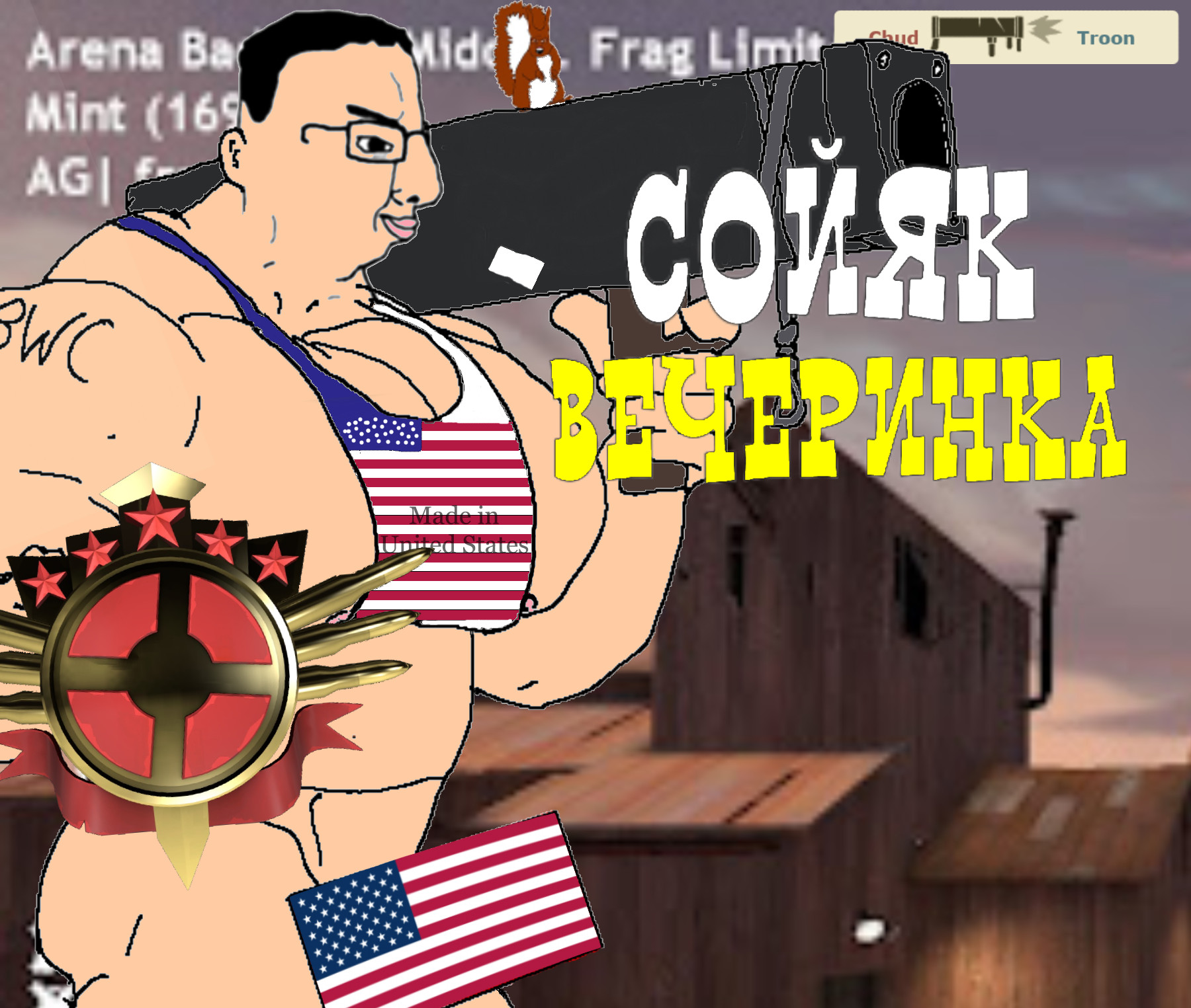 soldier (team fortress 2), chudjak, feraljak, feralsquirrel, squirreljak, animal, badge, buff, chud, cyrillic text