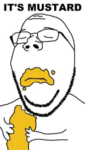 gapejak, wholesome soyjak, its food, its over, arm, closed eyes, closed mouth, food, frown, glasses