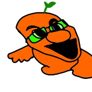 mariojak, bald, food, fruit, glasses, open mouth, orange skin, white background, froot