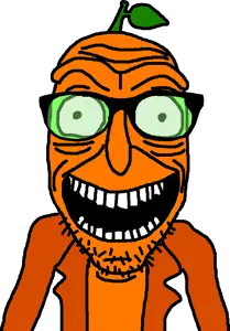 rickjak, glasses, leaf, leef, open mouth, orange skin, smile, stubble, teeth, froot