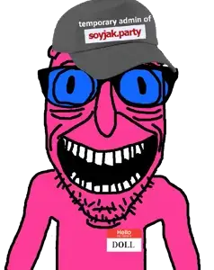 rickjak, cap, clothes, glasses, hat, name tag, open mouth, pink skin, smile, stubble