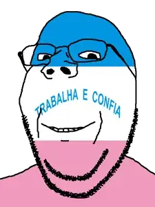 gapejak, wholesome soyjak, brazil, espírito santo, flag, glasses, looking at you, portuguese text, soyjak, stubble