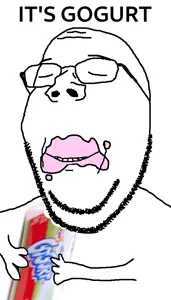 gapejak, wholesome soyjak, its food, its over, arm, closed eyes, eating, food, glasses, gogurt