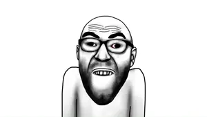 cirrus, animated, biting lip, glasses, loud, open mouth, screaming, stubble, video