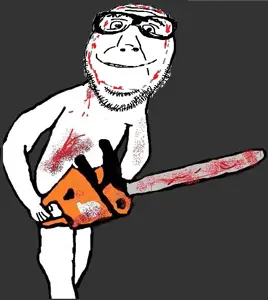 dubbbzjak, nudubbbz, blood, chainsaw, faceless, glasses, holding chainsaw, holding object, soyjak, stubble