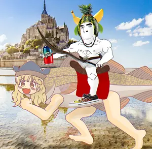 cobson, animal, anime, buff, clothes, fish, food, fruit, gyate gyate, hat
