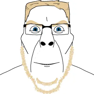cobson, cobson front2, blonde beard, blonde hair, blue eyes, glasses, hair, looking at you, smile, soyjak