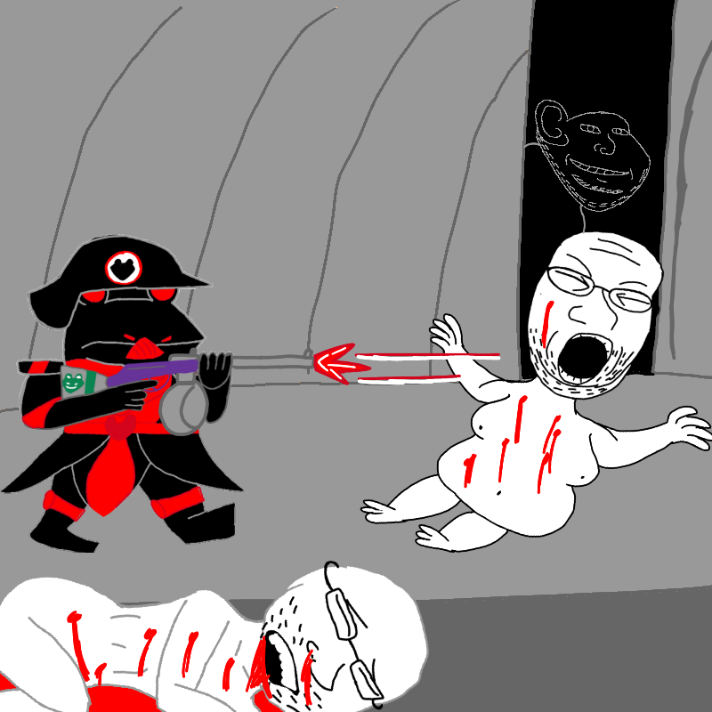 pepe, impish soyak ears, unknown, 3soyjaks, amphibian, animal, black skin, blood, clothes, dead