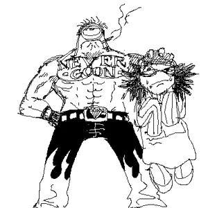 soytan, buff, clothes, female, full body, glasses, hair, minion, never goon, oekaki