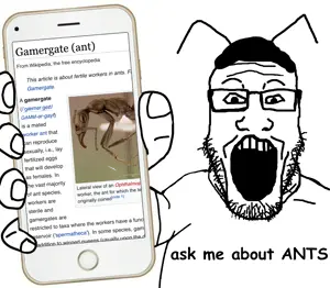 markiplier soyjak, showing phone, angry, animal, ant, antenna, arm, beard, bug, cleavage