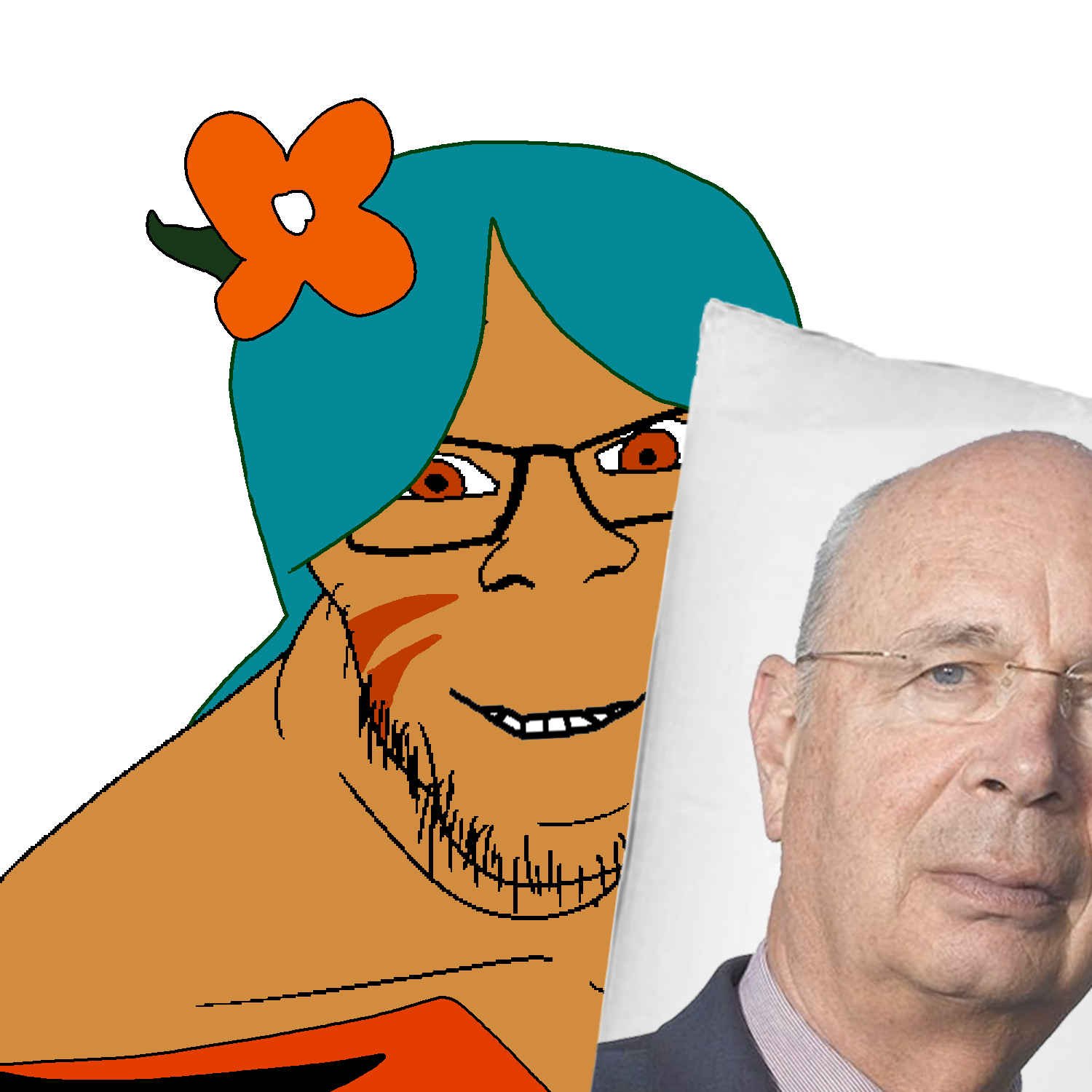 klaus schwab, feraljak, wholesome feraljak, balding, body pillow, brown eyes, brown skin, closed mouth, cookie, cookie run