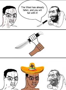 happy merchant, chudjak, blood, brown skin, glasses, judaism, knife, mexico, nazism, religion