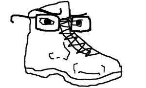 soyak, boot, bootlicker, closed mouth, clothes, concerned, frown, glasses, shoe, soyjak
