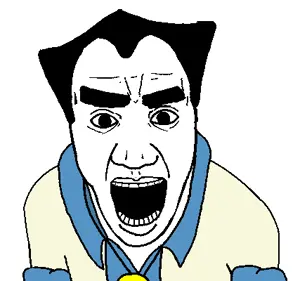 el perro rabioso, el perro chud, bushy eyebrows, collared shirt, gold chain, hair, larry laffer, leisure suit, leisure suit larry, lips