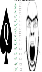 cobson, cobson front, looking at you, open mouth, queen of spades, soyjak, spade, stubble, teeth, text