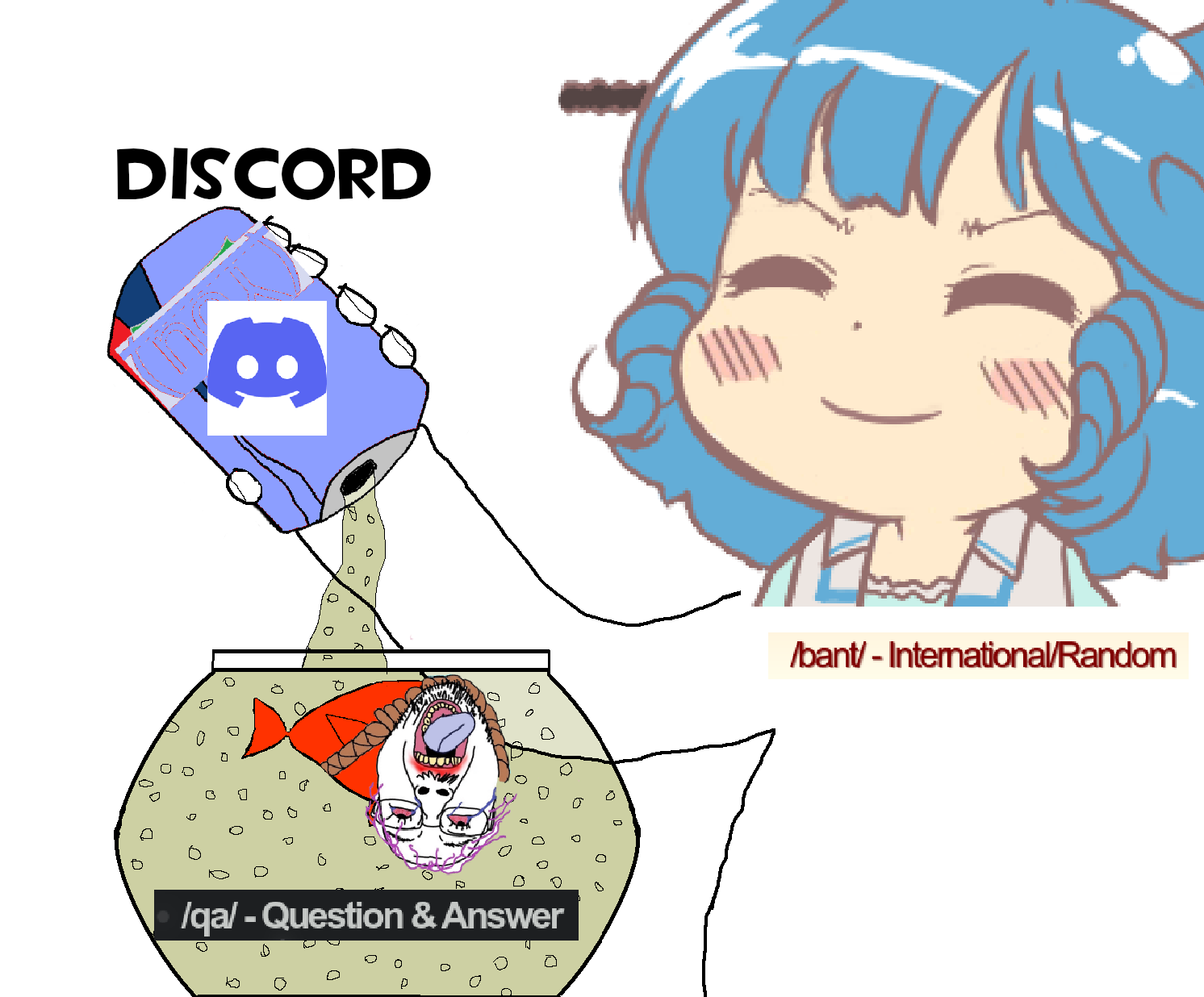 seiga kaku, bernd, /bant/, /qa/ (4chan), 4chan, animal, animal abuse, anime, arm, bloodshot eyes