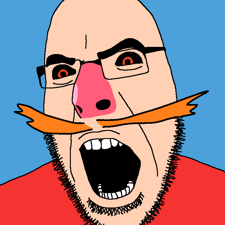 dr. eggman, cobson, black sclera, bushy eyebrows, dr. robotnik (asoth), glasses, mustache, open mouth, orange hair, pingas