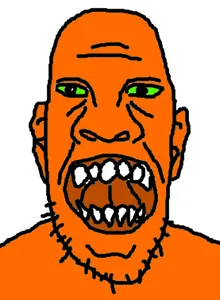 skinjak, green eyes, open mouth, orange skin, stubble, froot