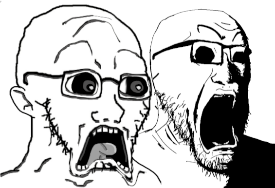 darkiplier, soyak, doctos, 2soyjaks, black eyes, ear, forehead lines, glasses, grey tongue, low effort