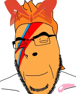 mymy schoppenboer, cobson, bowtie, closed eyes, closed mouth, david bowie, face paint, glasses, orange hair, orange skin
