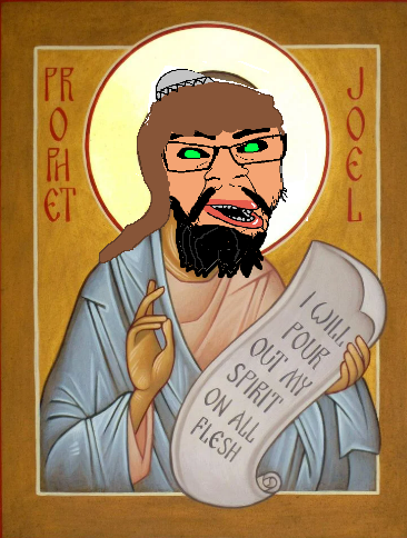 feraljak, amerimutt, art, beard, bible, black sclera, green eyes, hair, holding object, icon