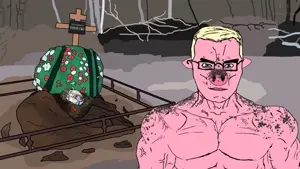 bernd, chudjak, 2soyjaks, animal, blonde hair, blue eyes, buff, cementary, cross, crying