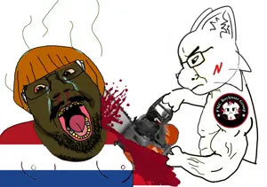 boykisser, bernd, chudjak, chainsaw bernd, 2soyjaks, anti ongezellig, blood, brown skin, chainsaw, closed mouth