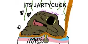 chudjak, unknown, jartycuck, badge, brown troonjak, distorted, fibromatosis, jakparty soy, jarty, stink lines