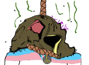 chudjak, unknown, jartycuck, badge, brown troonjak, distorted, fibromatosis, stink lines, stinky