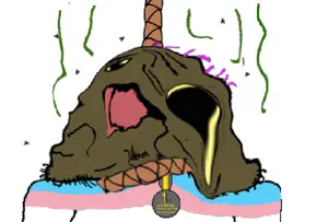 chudjak, unknown, jartycuck, badge, brown troonjak, distorted, fibromatosis, stink lines, stinky