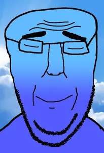 cocson, blue, calm, glasses, sky, smile, soyjak, stubble