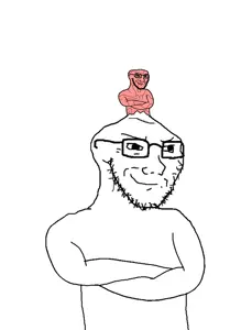 soyak, brain, brainlet, crossed arms, glasses, nose, small brain, smug, stubble, white background