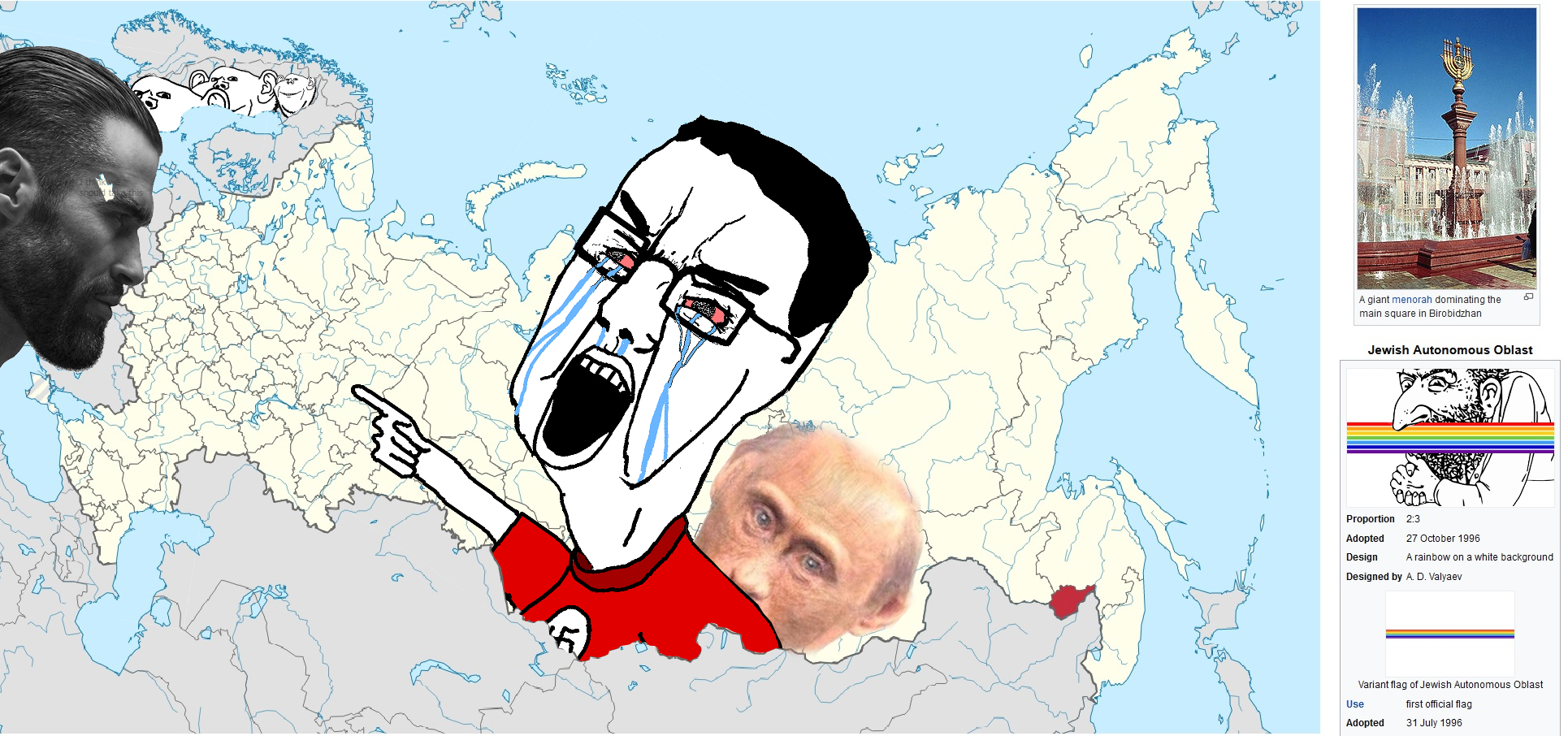 gigachad, happy merchant, chudjak, impish soyak ears, /pol/, 1995, 1996, 4soyjaks, arm, bloodshot eyes