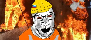 feraljak, impish soyak ears, bloodshot eyes, drone, fire, russo ukrainian war