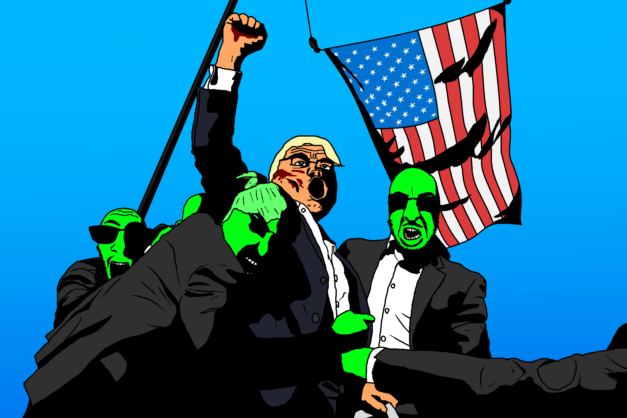 donald trump, cobson, dylanjak, kliksjak, tony soprano soyjak, glowie, 4soyjaks, blonde hair, blood, clothes