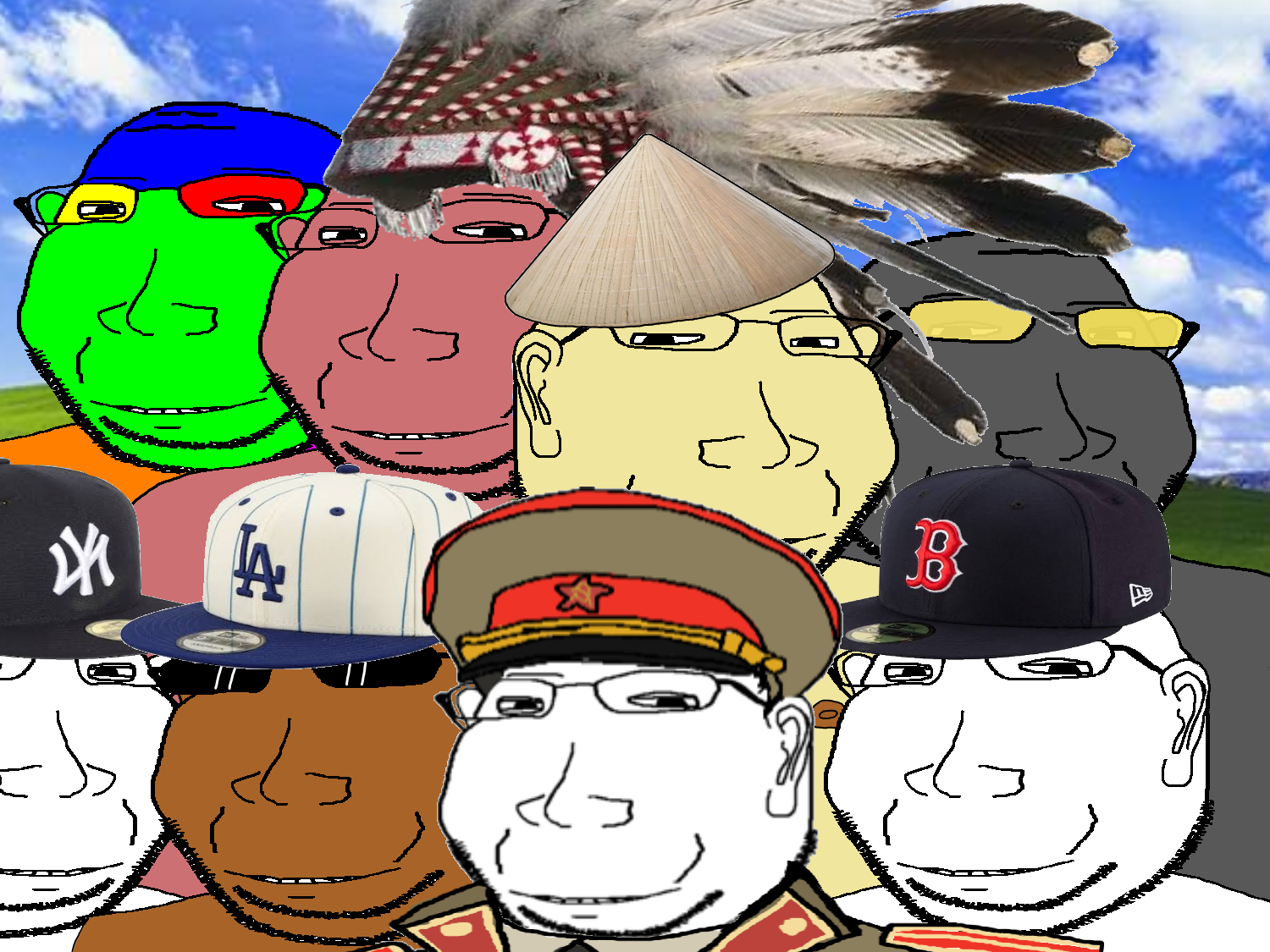 gapejak, massjak, wholesome soyjak, colorjak, asian, baseball, boston red sox, brown skin, cap, clothes