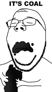 gapejak, wholesome soyjak, its food, its over, arm, closed eyes, closed mouth, coal, frown, glasses