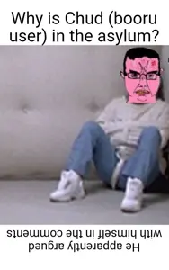 chudjak, chudjak front, asylum, chud (soybooru), conspiracy theory, looking at you, mental illness, pink skin, turn the image upside down to reveal the answer