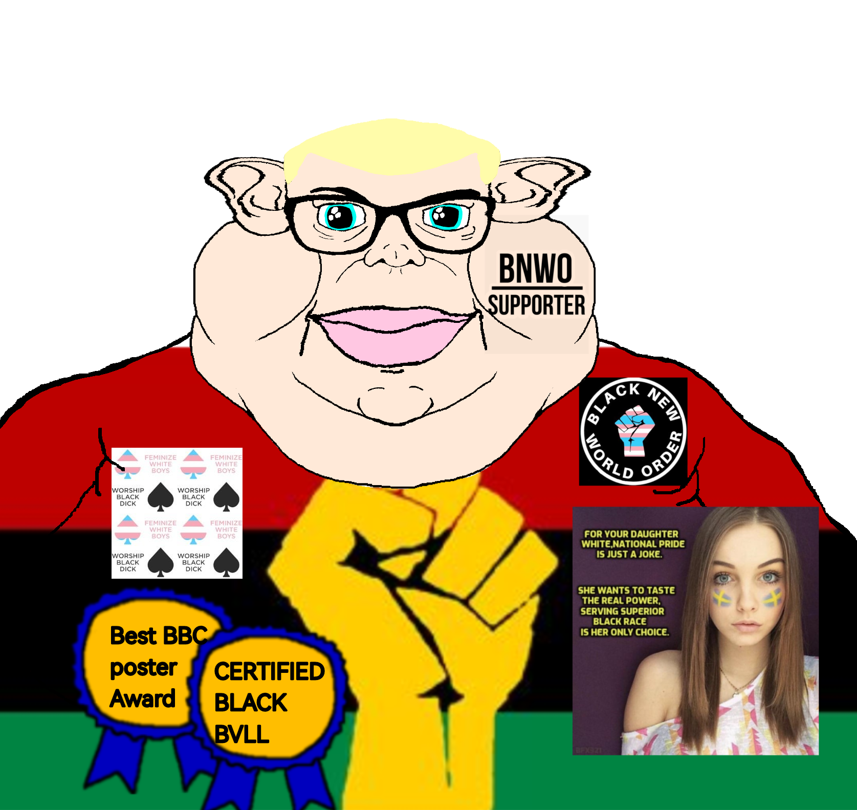 brandon, meximutt, branigger, aryan, a10 eyes, blonde hair, blue eyes, bnwo, closed mouth, female