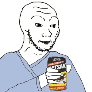 soyak, arm, clothes, glasses, hands, holding object, rat poison, robe, smile, soyjak