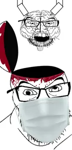 feraljak, 2soyjaks, blood, brain, cross eyed, face mask, glasses, head box, looking down, mask
