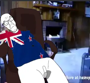 feraljak, chair, closed eyes, closed mouth, dead, flag, glasses, irl background, new zealand, stubble