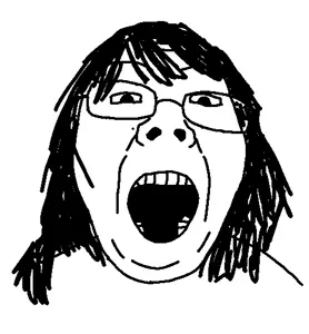 joyjak, female, glasses, hair, open mouth, soyjak